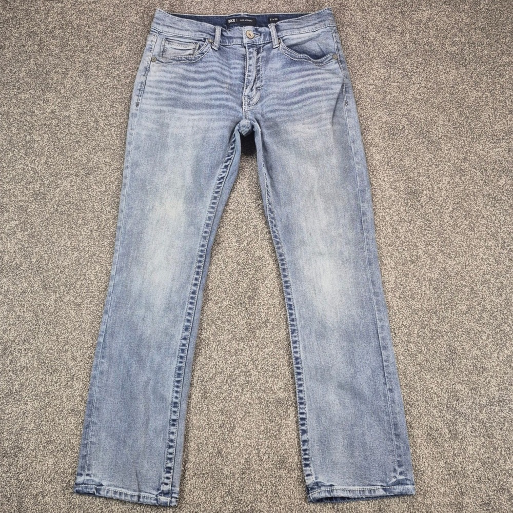 BKE Jake Straight Jeans Mens 31x30 Blue Light Wash Faded Whiskered Denim